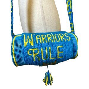 Vintage Golden State Warriors Handmade Shoulder Bag Blue Yellow Crochet Fan Purs